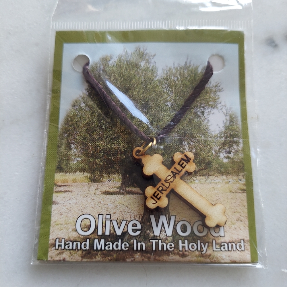 NEW Holy Land Wooden Cross Necklace